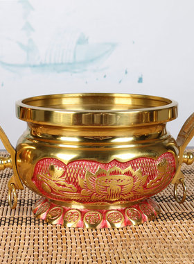 红油款双耳环有求莲花铜香炉摆件送檀香 铜熏香炉摆件