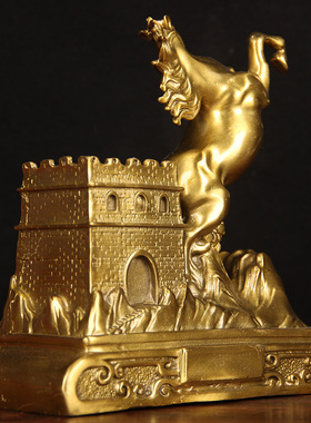 铜长城笔筒铜笔筒纯黄铜马到成功摆件复古装饰品办公室桌面工艺品