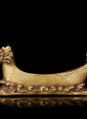 朴器 擦黑色铜龙船药碾摆件