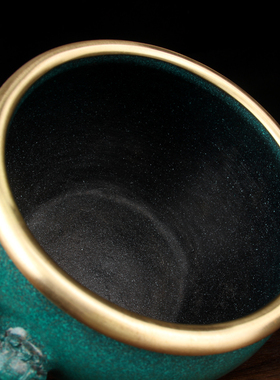 彩绘绿铜缸摆件 狮头铜缸摆件 大水缸摆件 铜聚宝盆缸摆件 铜烟缸