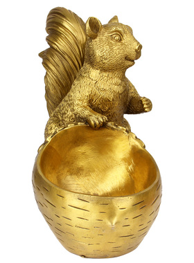 朴器 铜松鼠摆件松鼠手持铜聚宝盆摆件