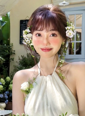 新款森系绿植发夹花朵田园风