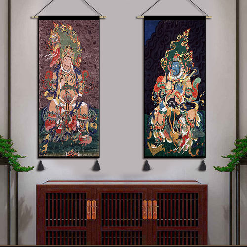 中式复古四大天王挂毯门神挂画客厅大堂装饰画吧台民宿挂布中国风 - 图0