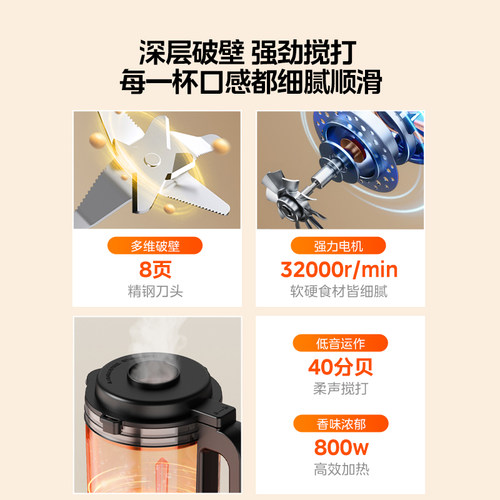 美的破壁机家用小型全自动无渣多功能豆浆机榨汁一体轻音2026新款 - 图2