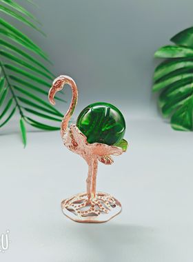 新款合金火烈鸟水晶球底座支架摆件创意金属水晶石工艺品置物架