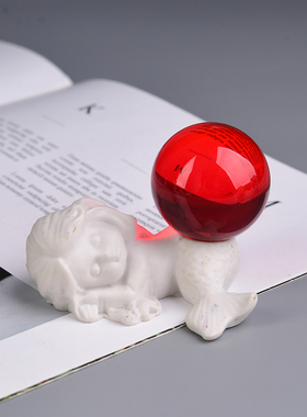 创意天使翅膀羽翼美人鱼白色树脂塑料桌面装饰水晶球圆球底座动物