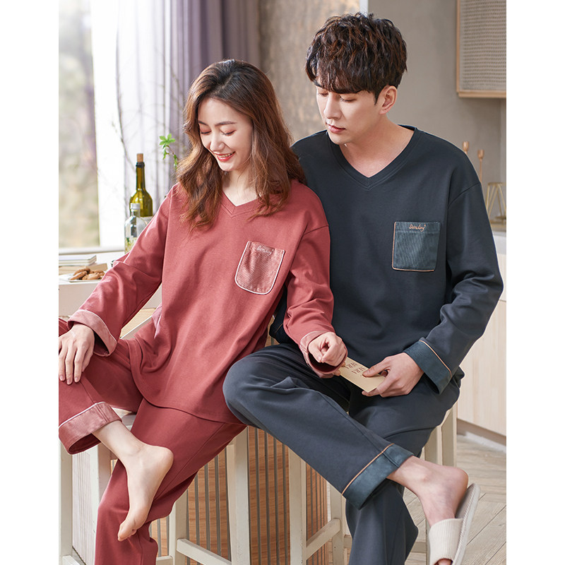 情侣春秋纯棉长袖男士秋冬款睡衣 邦朵睡衣/家居服套装