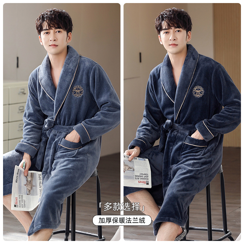睡袍男士冬季珊瑚绒睡衣加厚加绒保暖浴袍秋冬款法兰绒加大码晨袍,淘宝优惠券,粉丝福利购,淘宝优惠卷