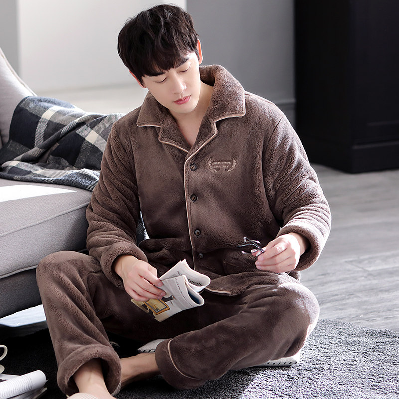 冬季加绒男士秋冬款珊瑚绒睡衣 邦朵睡衣/家居服套装