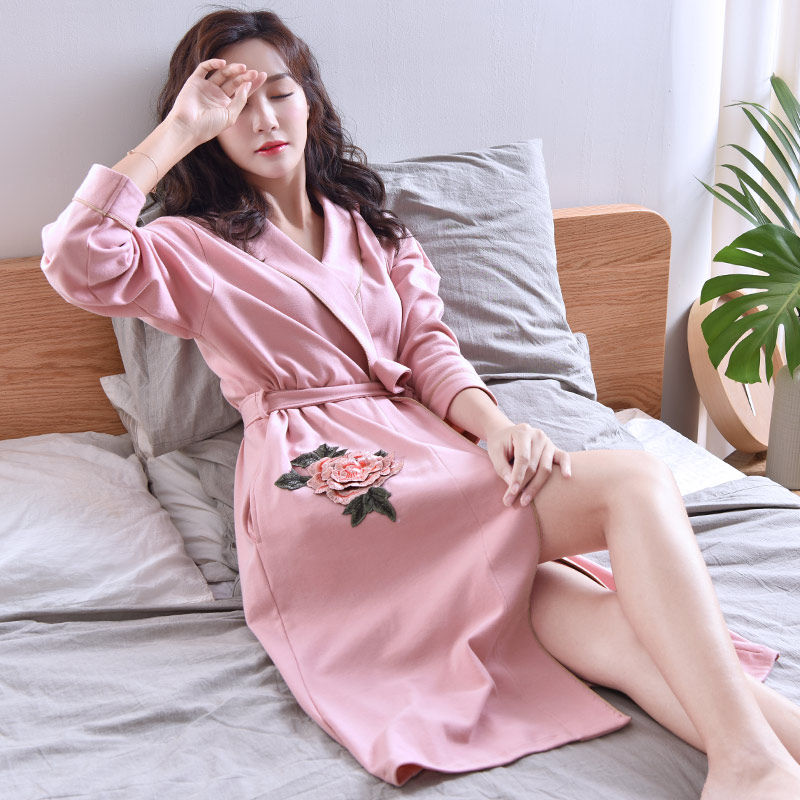 春秋纯棉长袖秋性感加长款睡袍 邦朵睡袍/浴袍
