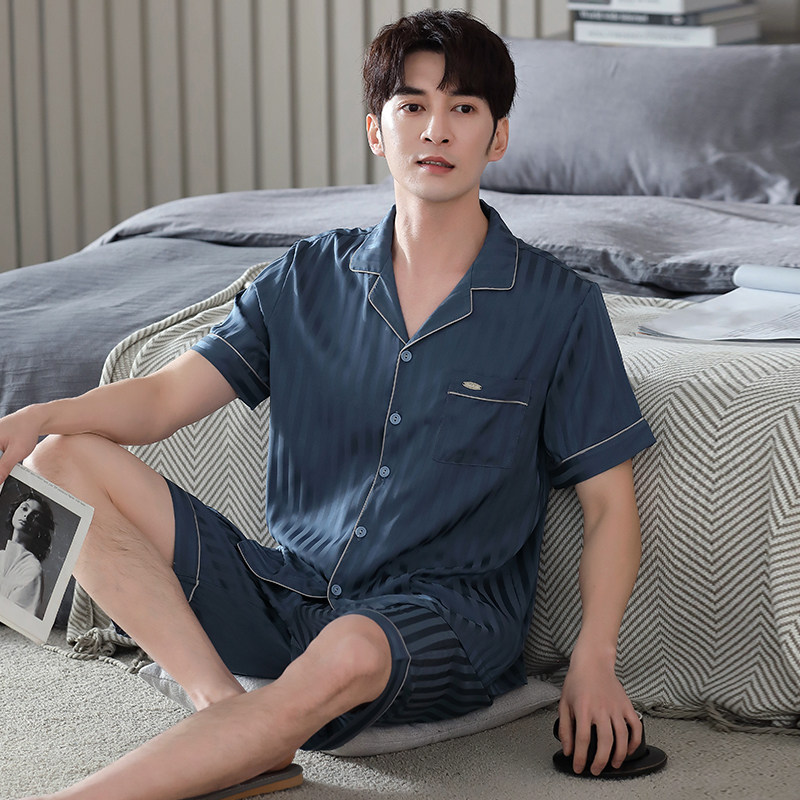 夏季冰丝短袖短裤男士仿真丝绸睡衣 邦朵睡衣/家居服套装