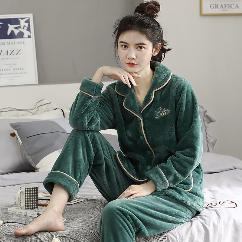 珊瑚绒加绒保暖冬款韩版冬天睡衣 邦朵睡衣/家居服套装