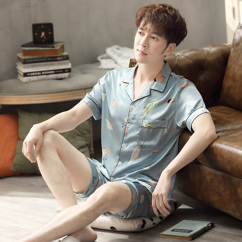 男士夏季冰丝短袖短裤青少年睡衣 邦朵睡衣/家居服套装