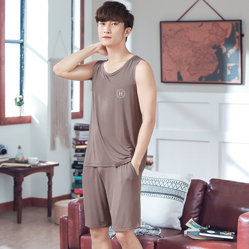 男士夏季莫代尔棉绸无袖短裤睡衣 邦朵睡衣/家居服套装
