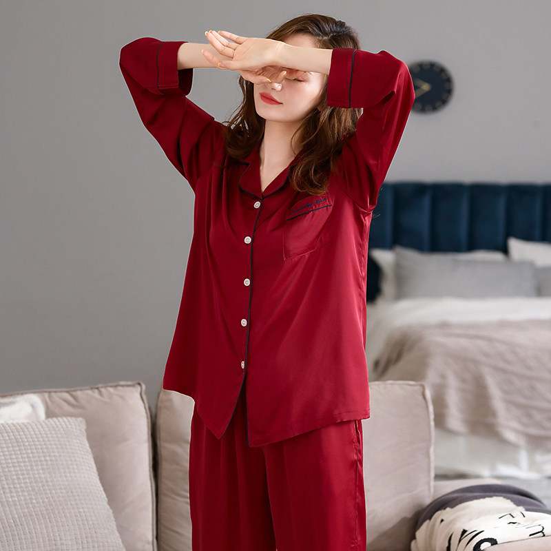 春秋款冰丝长袖红色本命年睡衣 邦朵睡衣/家居服套装