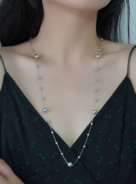 满天星灰珍珠毛衣链925纯银气质长项链小众轻奢高级感通勤潮40840
