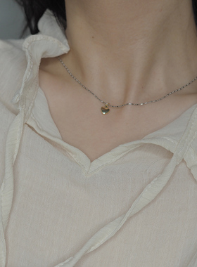 小众设计撞色爱心珠链项链925纯银简约ins冷淡风锁骨链轻奢10764