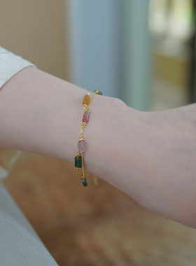 小众设计感多巴胺碧玺双层手链925纯银甜美少女手串轻奢礼物50496