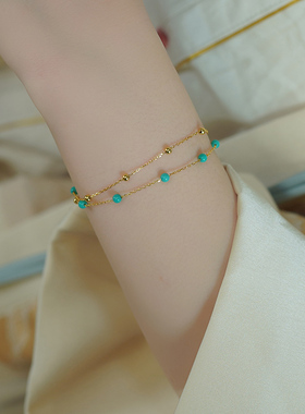 国风新中式纤细蓝松石双层手链925纯银甜美气质手环小众饰品41187