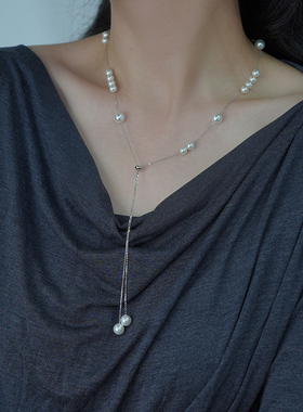小众设计感珍珠可调节流苏长项链925纯银短毛衣链简约配饰女40803
