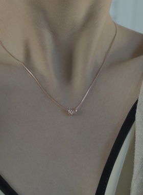 小众简约925纯银镀玫瑰金爱心豆豆项链迷你百搭锁骨链通勤001079