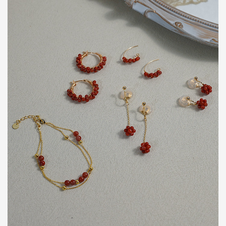 复古小众气质绕红玛瑙圆形耳扣新中式古风优雅耳环甜美耳饰40962,淘宝优惠券,粉丝福利购,淘宝优惠卷