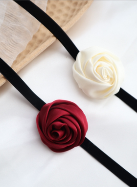 跨境新款立体玫瑰花颈链轻奢黑色天鹅绒项圈choker项链女锁骨链