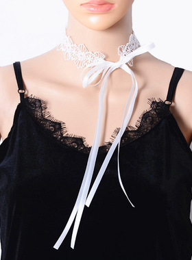 「少女的丝带」白色蕾丝choker系带项圈复古风气质短款项链颈带女