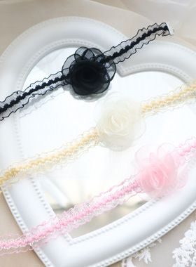 仙女风新款薄纱山茶花项链短款锁骨链choker玫瑰花朵项圈颈链珍珠