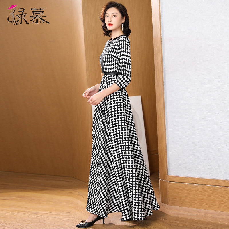 时尚格子长袖2023年春秋新款连衣裙 绿慕连衣裙