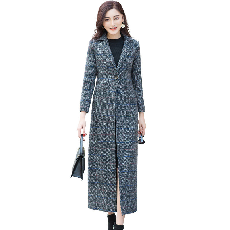 绿慕格子外套2019长款修身 绿慕毛呢外套