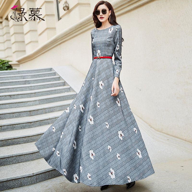 绿慕秋装2020新款气质圆领连衣裙 绿慕连衣裙