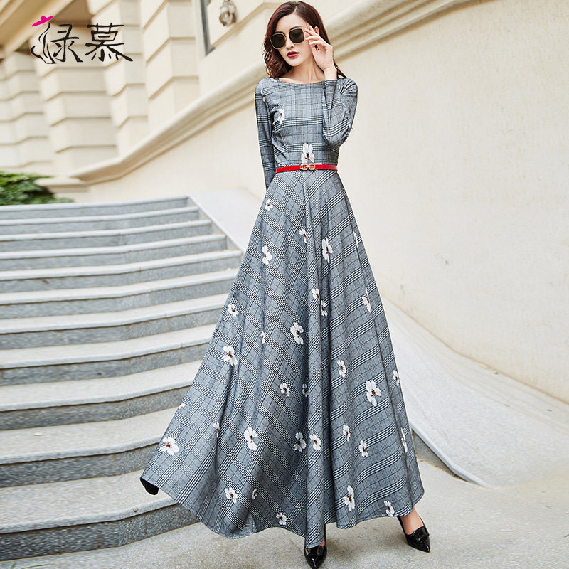 绿慕秋装2020新款气质圆领连衣裙 绿慕连衣裙