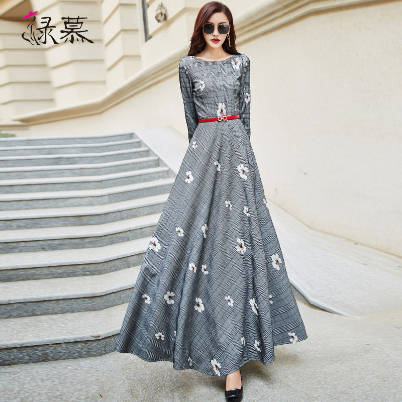 绿慕秋装2020新款气质圆领连衣裙 绿慕连衣裙