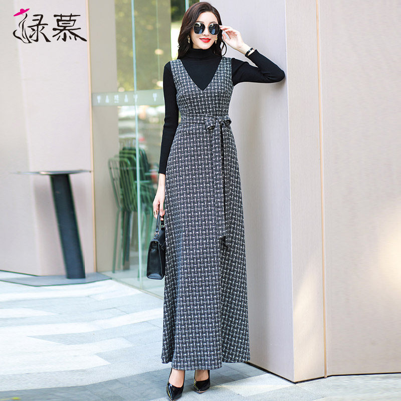 春秋季新款高级感复古格子到连衣裙 绿慕连衣裙