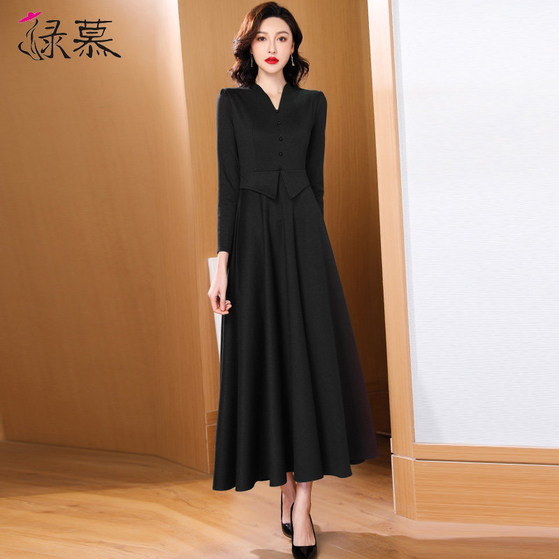 时尚绿色假两件长袖显瘦春秋连衣裙 绿慕连衣裙