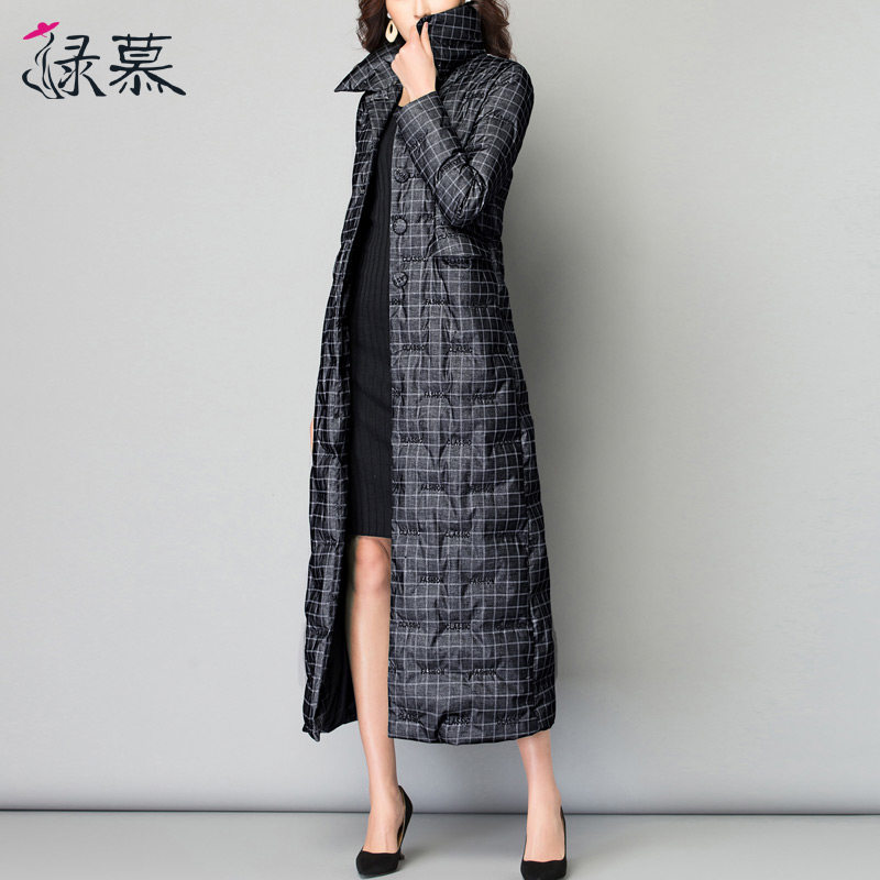 绿慕长款羽绒服女2019新款格子修身 绿慕羽绒服