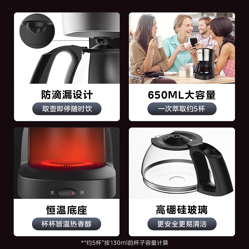国补15%】美的咖啡机家用办公室小型泡茶器滴漏式煮咖啡壶M1 - 图3