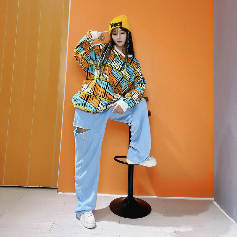 美式hiphop上衣男女潮牌卫衣长袖街舞潮酷跳舞服装宽松字母外穿衫_虎窝淘
