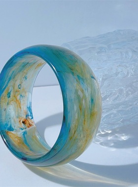 树脂晕染银箔闪粉夸张个性手镯