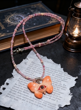 哥特暗黑系眼球眼珠蝴蝶吊坠项链小众设计感生日礼物
