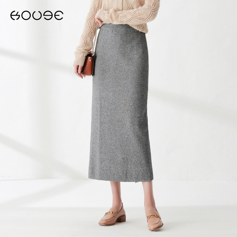 黑色针织中长款秋冬2020新款包臀裙 蔻戈半身裙