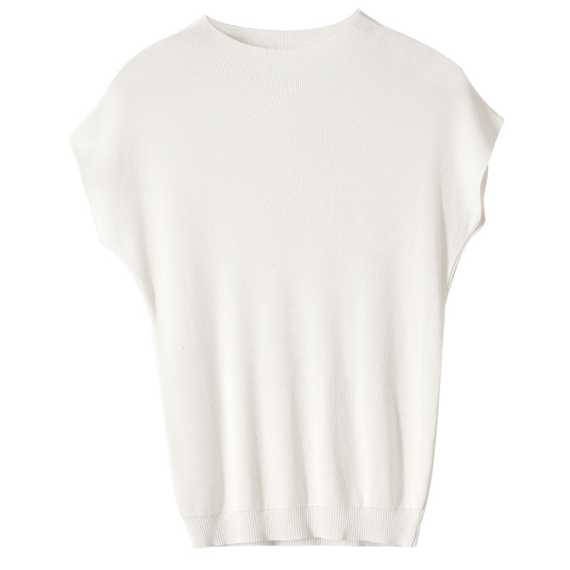白色冰丝T恤女装夏季薄款2024年新款短款显瘦圆领打底无袖针织衫
