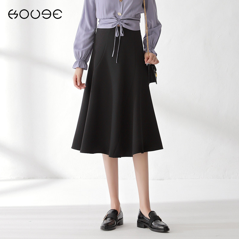 黑色中长款秋冬2020新款高腰百褶裙 蔻戈半身裙