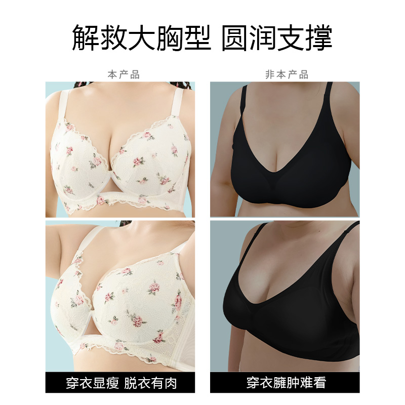 糖粒大码内衣女聚拢收副乳防下垂钢圈上托大胸显小文胸罩胖mm薄款-图3