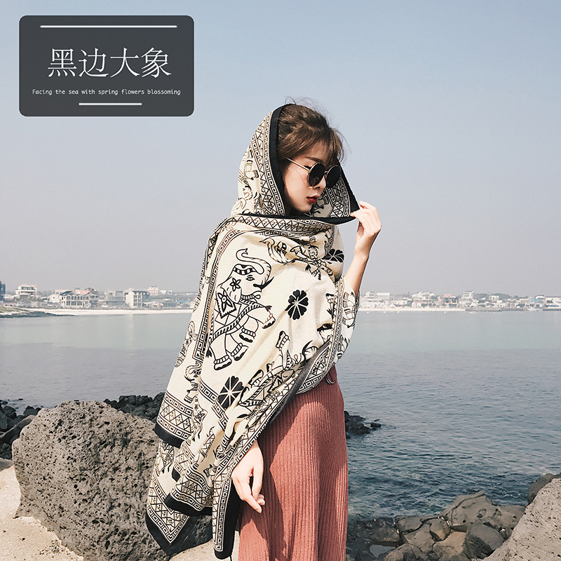 向朵旗舰店围巾女外搭新款防晒披肩超大沙滩巾两用海边纱巾百搭丝巾夏季1