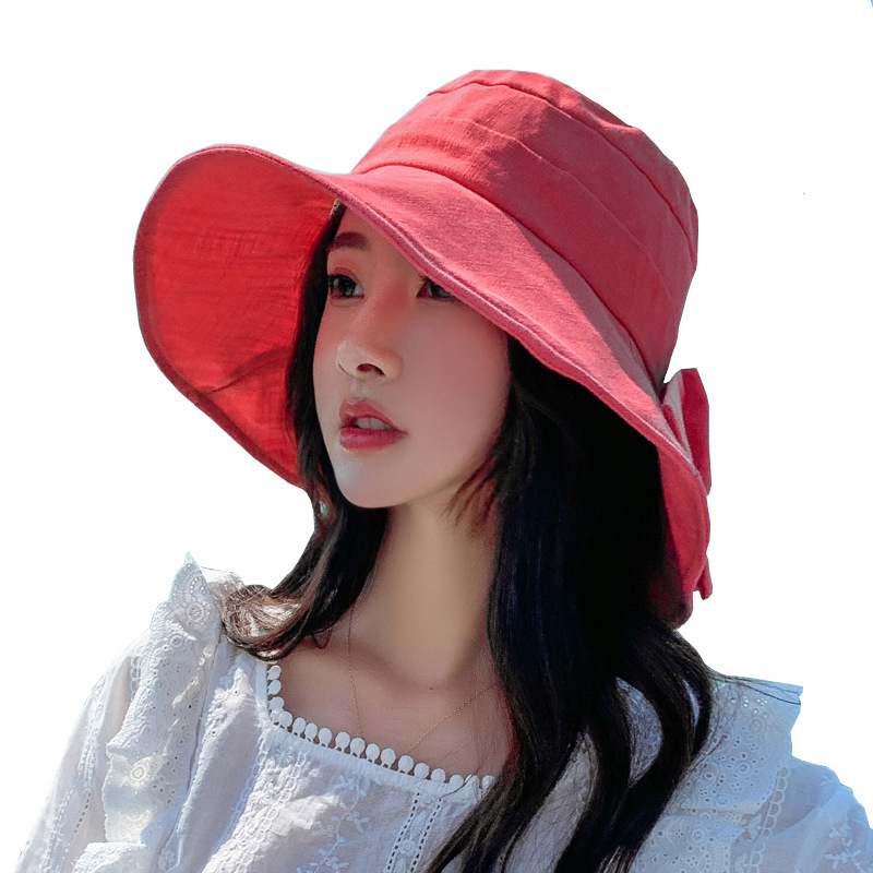 向朵旗舰店渔夫帽子女春夏甜美蝴蝶结网红百搭纯色学生防晒盆帽遮阳帽子潮新3