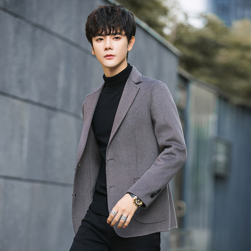 秋冬季双面男士短款韩版羊绒潮风衣 旺潮毛呢大衣