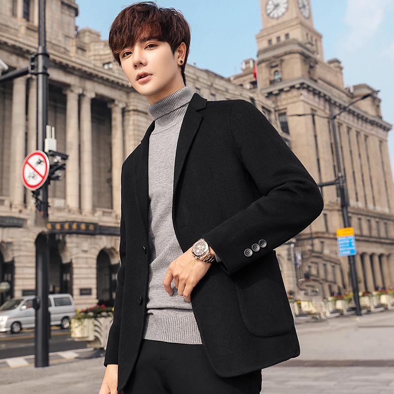双面呢休闲男士修身秋冬羊毛小西服 旺潮西服