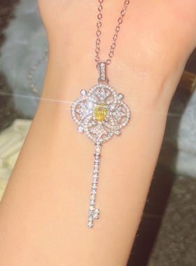 超闪阿斯切黄钻钥匙项链 ins欧美重工豪镶高碳钻幸运钥匙锁骨链女